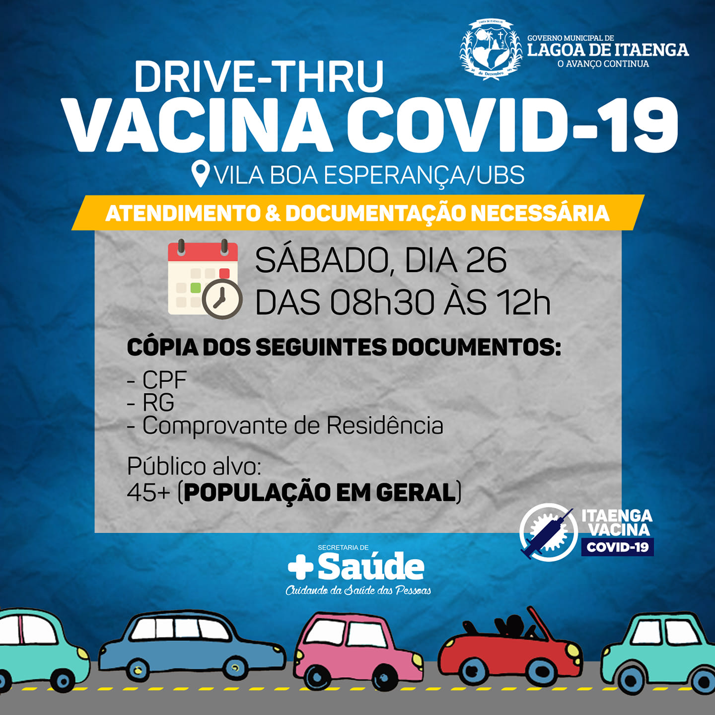 Drive Thru De Vacina Com Idade A Partir De Anos De Idade Ou Mais Prefeitura De Lagoa De Itaenga